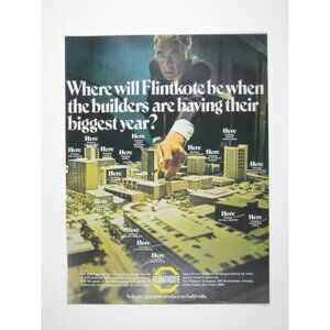 Flintkote Builders Housing Cityscape Diorama ADVERT 1960s Vintage Print Ad